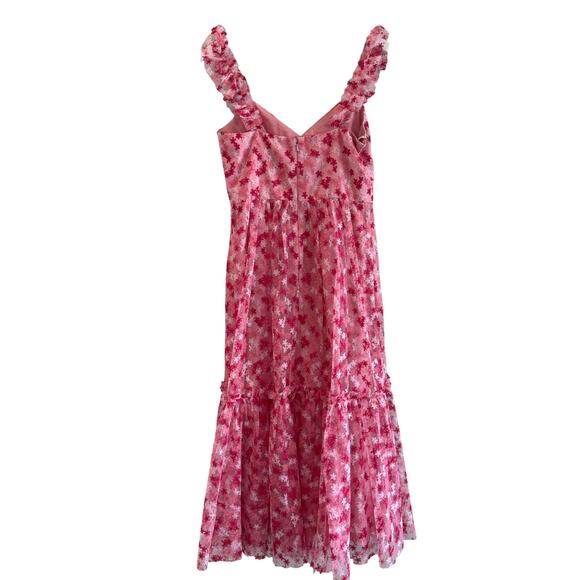 Monique Lhuillier Floral Embroidered Mesh Midi Peony - Picture 8 of 13